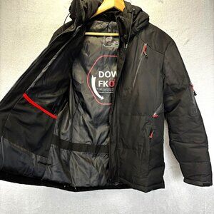 Down FKOW Winter Jacket Womens Small Black Hooded Puffer Ski Snow Coat